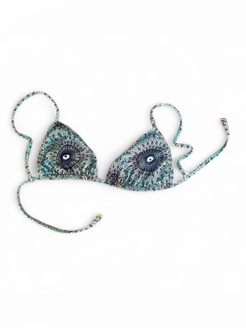Valentino Sand Teal and Purple Pattern Triangle Bikini Top Sz 48
